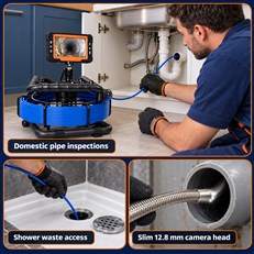 Drain-Tek 12.8mm Drain Pipe Plumbing CCTV Inspection Camera with 12.8mm Head and 30m Reel
